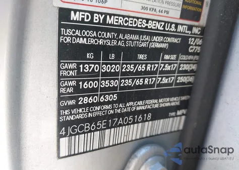 2007 Mercedes-Benz R 350 4Matic z USA, uszkodzony, nr VIN 4JGCB65E17A051618